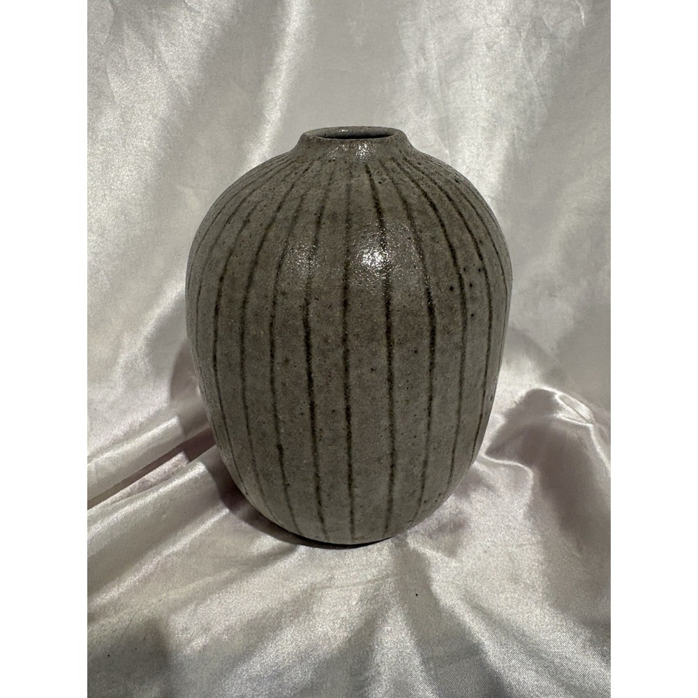 Studio Art Pottery WEED POT VASE Hand Thrown Drip Earth Tone Signed 7" tall